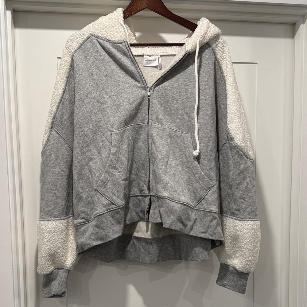 Urban Outfitters Oversized Small Gray and Cream Zip-Up Hoodie